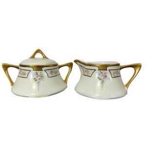 ZS & Co Bavaria Porcelain Creamer Pitcher & Sugar Bowl Hand Painted Antique RARE